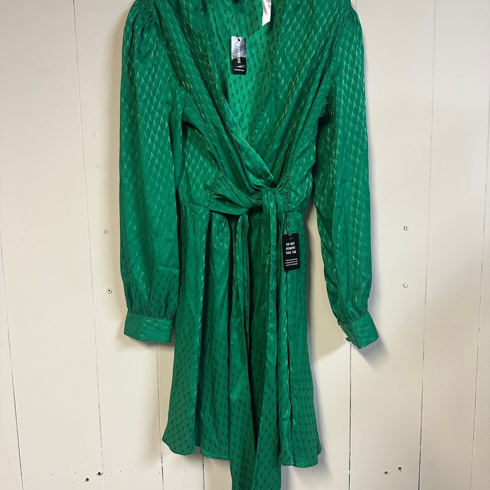 Express Emerald Textured Long Sleeve Dress